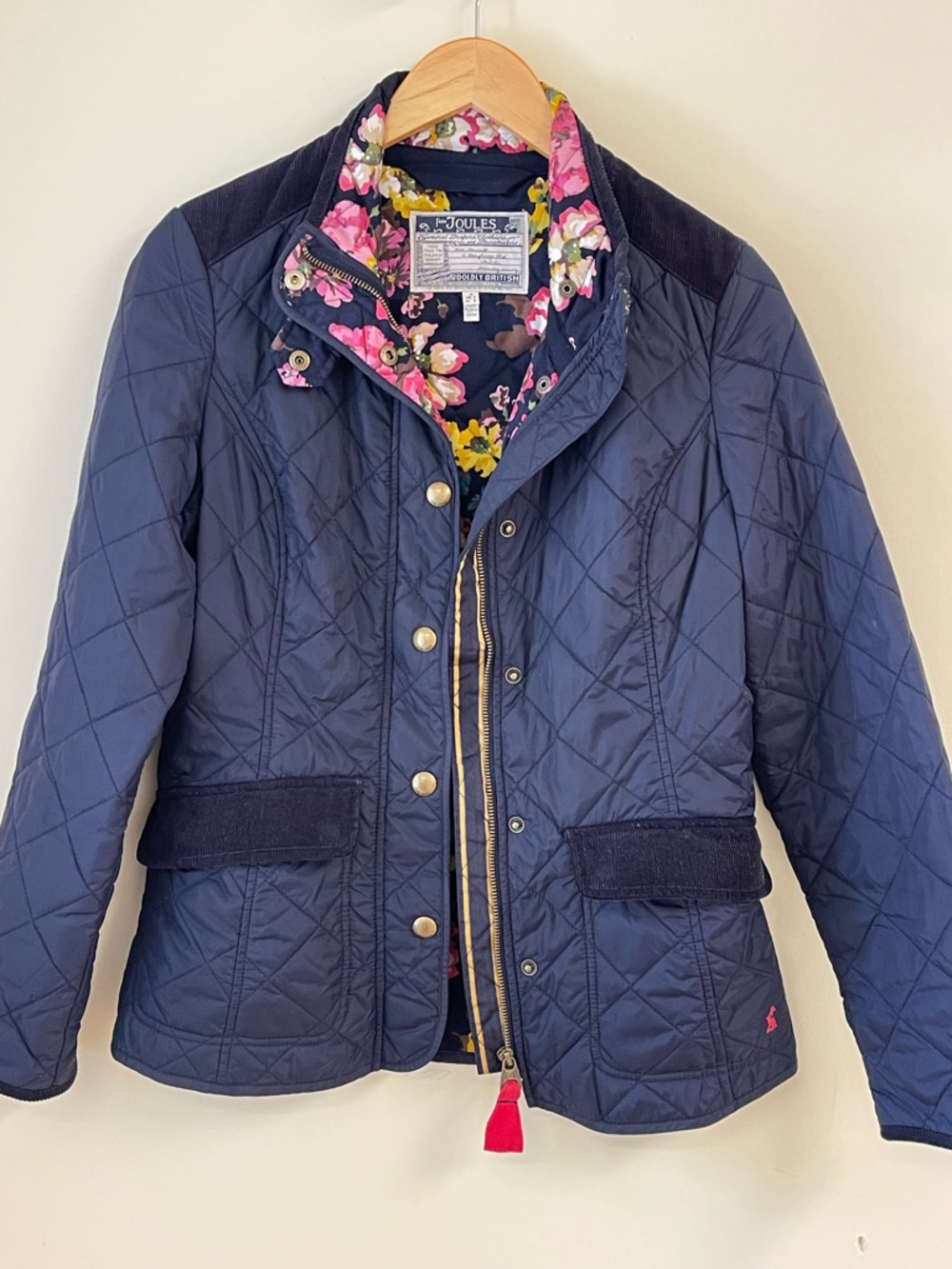 Joules Navy Quilted Jacket Floral Lined Women’s US 6 UK 10